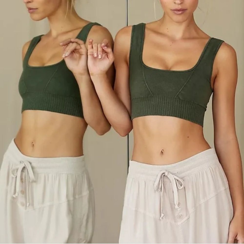Free People Good Karma Square Neck sports bra Moss Green